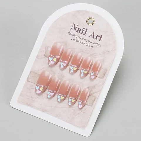 Handmade French Gradient Nude Pink Press-on Nails With Heart Pattern Almond Shape ABS Resin False Nails For Women Decorative