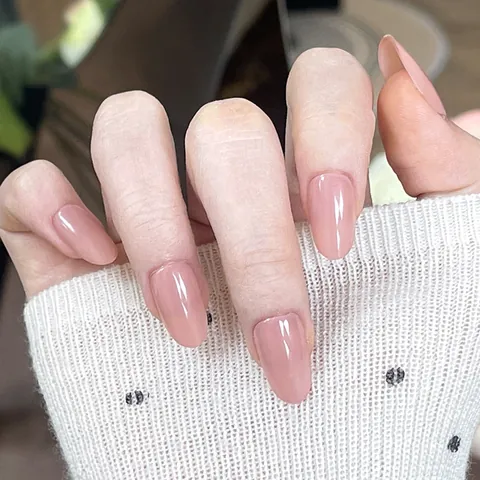 French Style Solid Nude Pink Press On Nails Minimalist High Gloss Resin Handmade Almond Shape Manicure For Women Daily