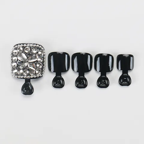 Glänzende Schwarze Strass Fußnägel Zum Aufkleben Französischer Stil ABS Harz Falsche Fußnägel Für Damen Pediküre Zubehör