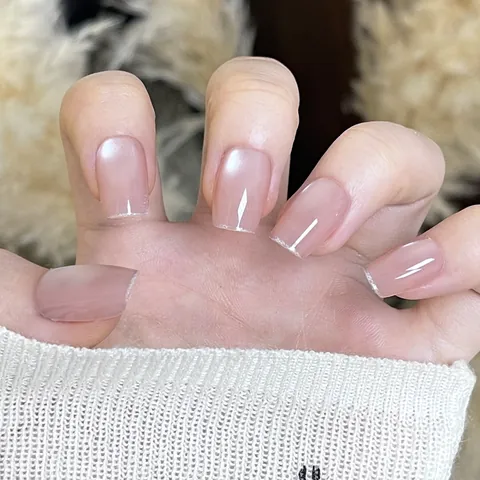 Unghie Finte Occhio di Gatto Fatte a Mano Rosa Nude Sfumato Francese Glitter Argento Corte Quadrato Rotondo per Donna