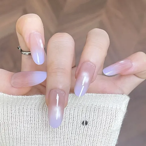 Faux Ongles à Presser Dégradé Rose Violet Œil de Chat Ovale Mi-long Faux Ongles Minimalistes Réutilisables pour Femmes
