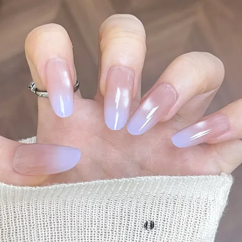 Faux Ongles à Presser Dégradé Rose Violet Œil de Chat Ovale Mi-long Faux Ongles Minimalistes Réutilisables pour Femmes