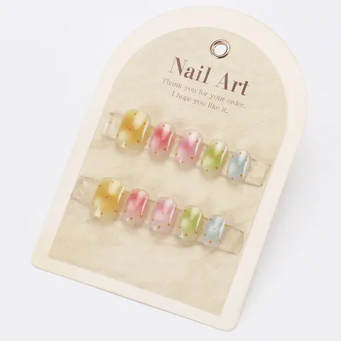 Uñas Postizas Hechas a Mano Ojo de Gato Lunares Degradado Estilo Dulce Fresco Macaron Multicolor Decoración Diaria Mujer