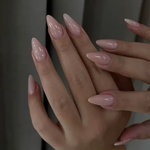 Unghie Finte Rosa Nude a Mandorla Lucide in Resina ABS Copertura Totale Riutilizzabili Set per Manicure Donna Minimalista