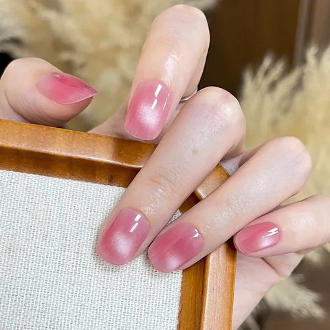 Handmade Cat Eye Ombre Shimmer Press On Nails For Women Luxury Resin Fake Nails Square Round Style Elegant Manicure Accessories
