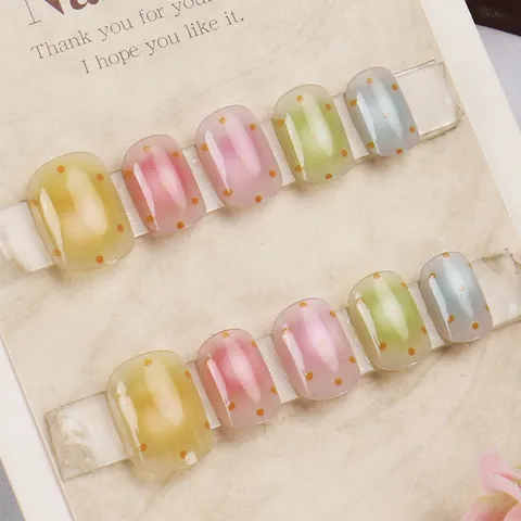 Uñas Postizas Hechas a Mano Ojo de Gato Lunares Degradado Estilo Dulce Fresco Macaron Multicolor Decoración Diaria Mujer
