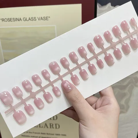 Uñas Postizas Cortas Cuadradas Redondas Efecto Ojo de Gato Degradado Minimalistas Punta Francesa Resina ABS Manicura DIY Reutilizables