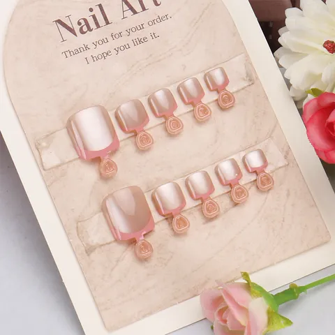 French Pink Gradient Glitter Press On Toe Nails Kit Short Square Glossy False Toe Nails For Women DIY Manicure Pedicure