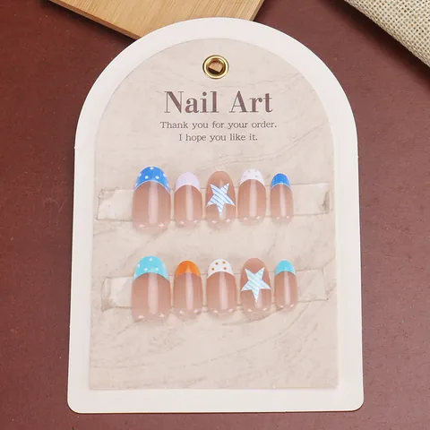 Press On Nails Blue Purple Contrast Star Polka Dot Design Long Oval ABS Resin Detachable Fake Nails For Women DIY Manicure