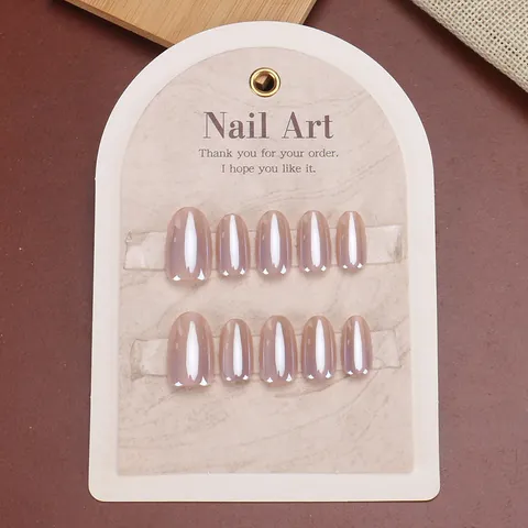 Unghie Finte a Pressione Fatte a Mano Sfumate Occhio di Gatto Rosa Nudo Lucido Ovale Riutilizzabili per Donna Manicure DIY Quotidiana