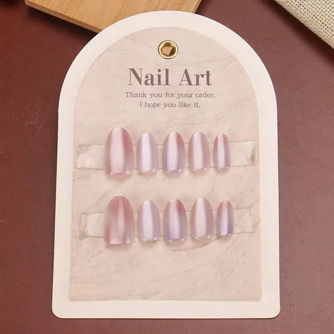 Short Oval Press On Nails Rainbow Gradient Pink Purple Cat Eye Fake Nails Set With Jelly Glue For Women Daily Manicure Decoration