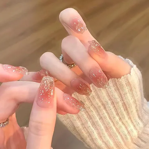 Handgefertigte Elegante Künstliche Nägel Zum Aufdrücken Mit Strass Perle 3D Schleife Sarg Oval Falsche Nägel Für Damen Alltag Party