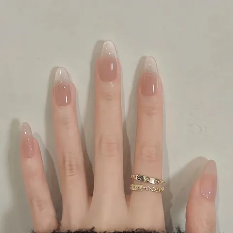 Ombre Nude Rosa Glitzer Kunstnägel Lange Mandelform Künstliche Nägel Für Frauen Täglicher Gebrauch Nagelkunst Dekoration