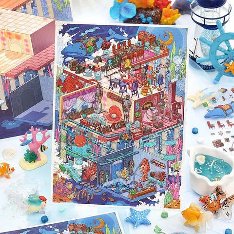DIY Szenerie Aufkleber PET Miniatur Architektur Für Scrapbooking Journaling Fantasie Ozean Dekorative Kunsthandwerk Neuheit