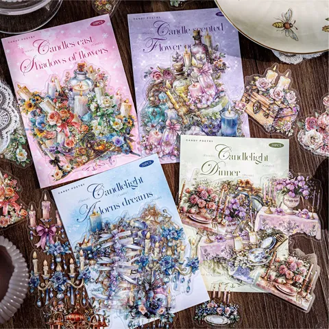 Vintage European Style PET Sticker Pack Floral Candle Chandelier Decorative Scrapbooking DIY Journaling Material Stickers