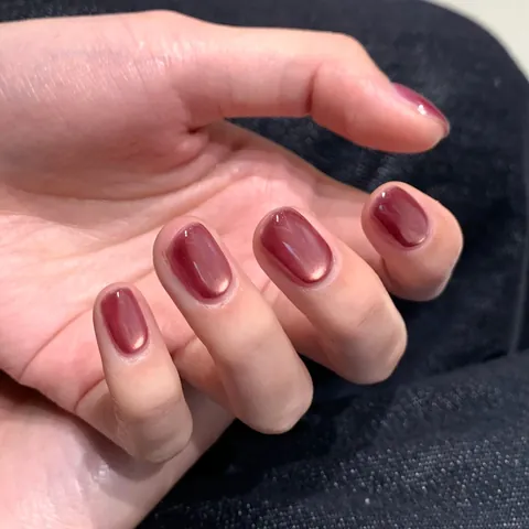 Pink Cat Eye Press On Nails Short Round Gradient Glitter False Nails With Jelly Glue ABS Resin Glossy Manicure Set For Women