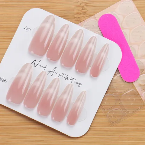 Long Almond Cat Eye Press On Nails Gradient Pink Purple Glossy ABS Resin Wearable False Nails For Women Daily Salon Manicure
