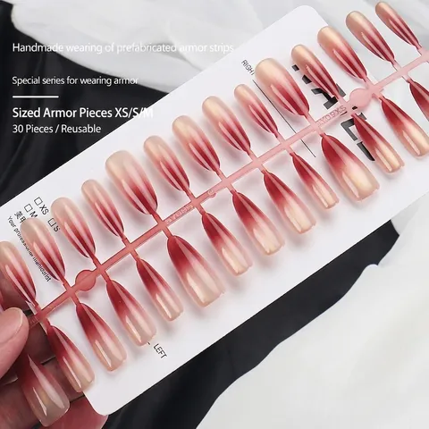 Faux Ongles Magnétiques Oeil De Chat Dégradé Forme Amande Longue Marron Rouge Nude Rose Amovibles Pour Manucure Femme