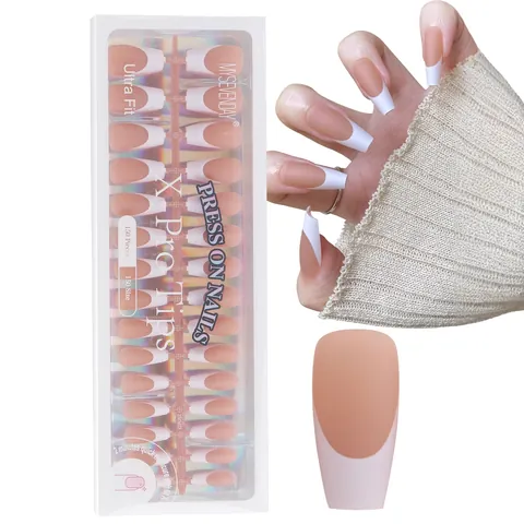 Matte Französische Spitze Künstliche Nägel Sargform Elegante Nude Weiß Kunstnägel Für Damen Tägliche Maniküre Nägel Und Kleber