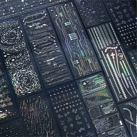 3D Laser Silber PET Dekorative Aufkleber Für DIY Guka Scrapbooking Cyberpunk Platinen Holographische Sternenhimmel Dekoration Material