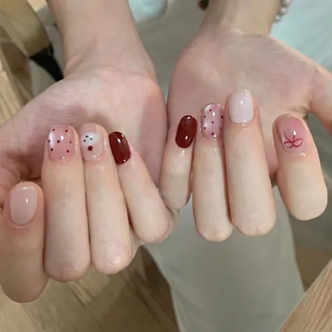 Cute Cat Eye Press On Nails With Bowknot Polka Dot Design Reusable ABS Resin Artificial Nails For Women Daily Manicure