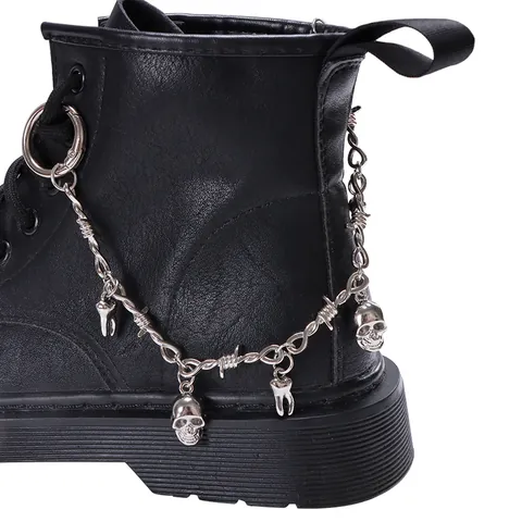 Punk Alloy Skull Heart Shoe Chain For Martin Boots Gothic Individual Style Boot Charms Industrial Metal Jewelry Accessory For Unisex