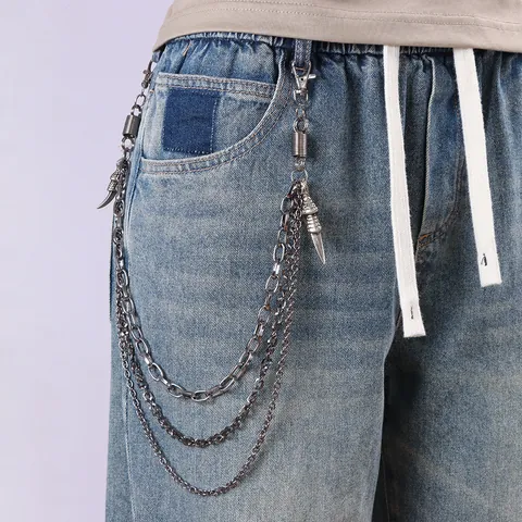 Catena per Pantaloni Punk Rock Multistrato per Uomo Donna in Lega con Pendente Artiglio d'Aquila Hip Hop Streetwear Catena per Portafoglio Gioielli a Vita Nero di Fucile