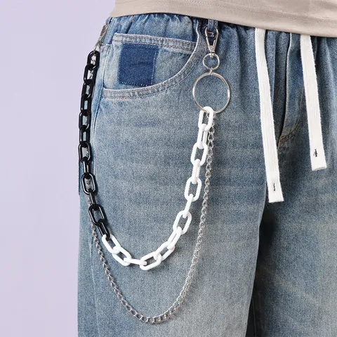 Hip Hop Multi Layer Trousers Chain Acrylic Resin Metal Punk Streetwear Waist Belt Accessory For Men Women Jeans Decoration