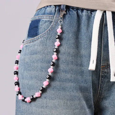 Catena per Pantaloni Hip Hop con Palla 8 e Dadi in Lega Resina e Strass Intarsiati Catena da Vita Streetwear Gioielli per Uomo Donna Jeans