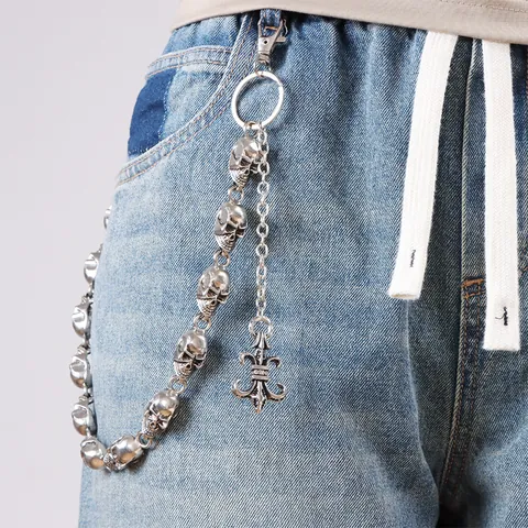 Punk Gothic Skull Fleur-de-lis Antique Silver Zinc Alloy Pant Chain Heavy Metal Wallet Chain For Men Women Trouser Decor