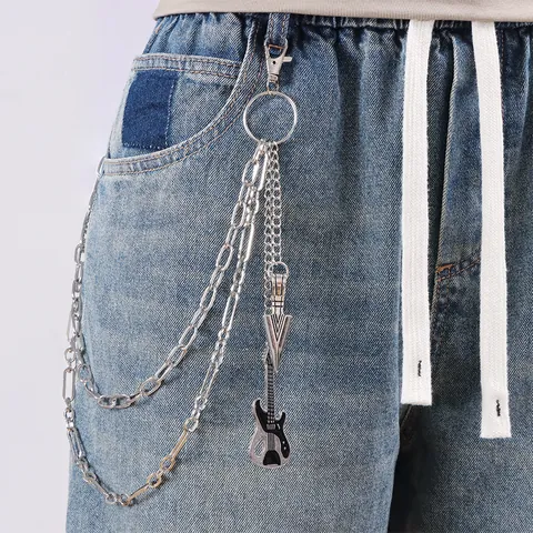 Streetwear Hip Hop Catena per Pantaloni in Metallo Multistrato Punk Retro Pendente Chitarra Freccia Catena in Vita per Jeans Donna Uomo Gioielli