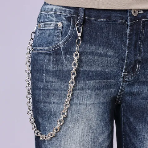 Catena per Pantaloni Punk con Teschi in Metallo Hip Hop Waist Chain Lega Argento Gioielli per Jeans Regalo Uomo Donna