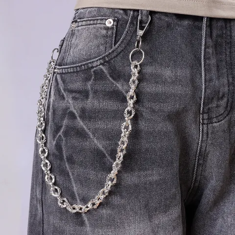 Catena per Pantaloni Punk con Teschi in Metallo Hip Hop Waist Chain Lega Argento Gioielli per Jeans Regalo Uomo Donna