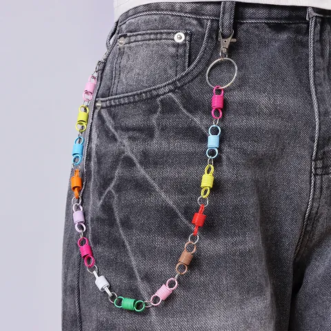 Chaîne de Pantalon à Ressort Colorée à la Mode en Alliage de Métal Arc-en-Ciel Chaîne de Taille Pour Hommes Femmes Bijoux Hip Hop