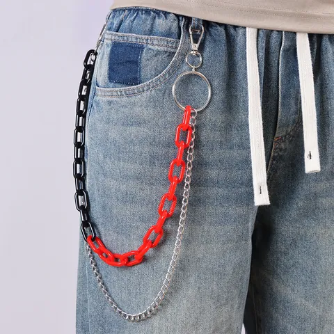 Hip Hop Multi Layer Trousers Chain Acrylic Resin Metal Punk Streetwear Waist Belt Accessory For Men Women Jeans Decoration