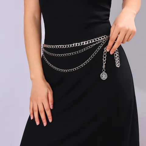 Vintage Multi-Layer Metal Waist Chain Aluminum Alloy Belly Chain With Coin Pendant Adjustable Body Chain Jewelry For Women