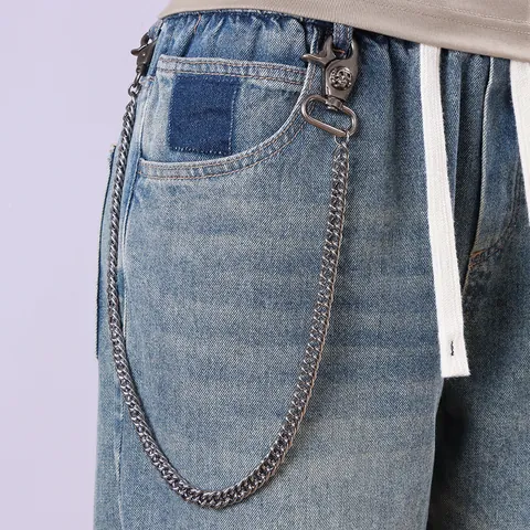 Chaîne de Pantalon en Métal Punk Hip Hop pour Hommes Femmes Gris Fusil Tête de Mort Chaîne de Portefeuille Jean Street