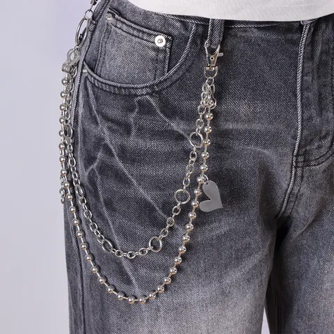 Punk Style Hip Hop Multi Layer Metal Waist Chain Silver Chain Belt With Heart Charm Body Jewelry For Women