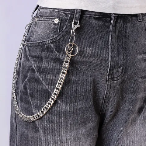 Hip Hop Punk Metal Trousers Chain For Men Women Silver Cuban Link Waist Chain Jean Wallet Chain With Lobster Clasps Zinc Alloy