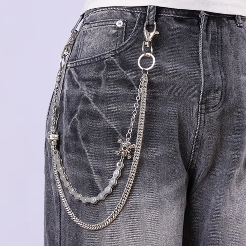 Catena per Pantaloni da Uomo Punk in Lega di Zinco con Teschio Catena da Vita in Metallo Multistrato per Jeans Hip Hop Rock