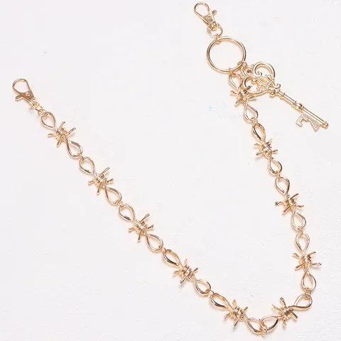 Punk Prikkeldraad Goud Metalen Taille Ketting Voor Mannen Vrouwen Hip Hop Zinklegering Broekketting Met Kroon Sleutel Hanger Sieraden