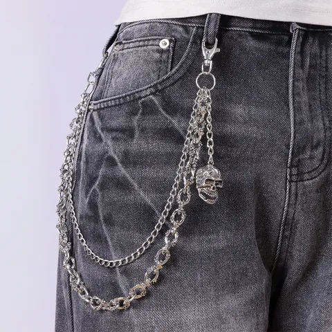 Herren Hip Hop Zinklegierung Doppellagige Totenkopf Hosenkette Punk Gothic Jeans Dekoration Geldbörsenkette Für Männer