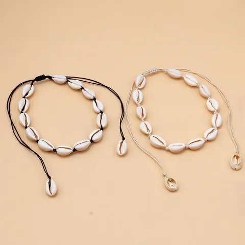 Collana Choker Regolabile in Corda Intrecciata a Mano con Conchiglie Naturali Gioielli Estivi da Spiaggia Bohemien per Uomo Donna