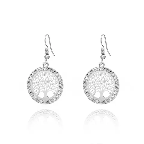 Fashion Alloy Zirconia Life Tree Pendant Necklace Earrings Jewelry Set For Women Vintage Hollow Round Rhinestone Snake Chain Jewelry Gift