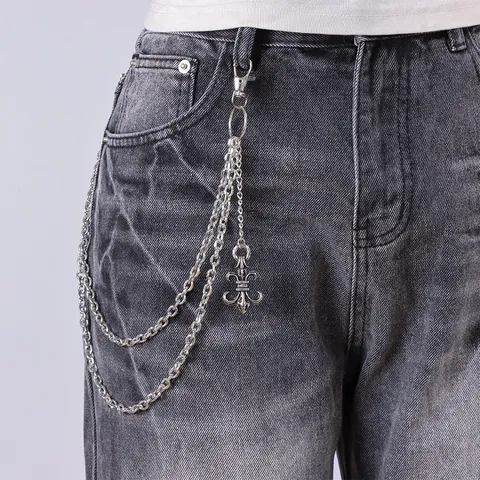 Men Hip Hop Zinc Alloy Multi Layer Metal Waist Chain Punk Gothic Skeleton Eagle Fleur-De-Lis Pendant Denim Jeans Wallet Chain Decoration