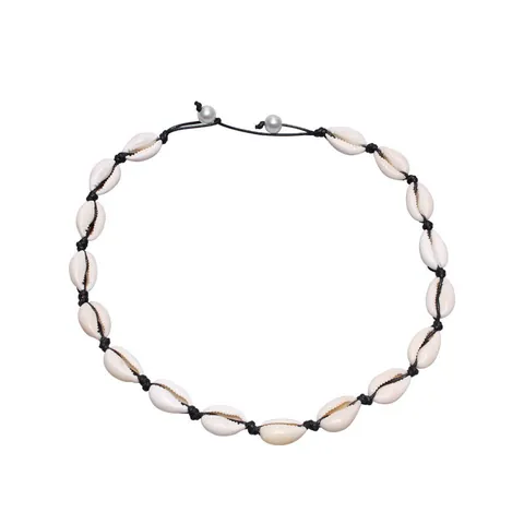 Bohemian Natural Shell Pearl Necklace Bracelet Jewelry Set Adjustable Woven Rope Choker For Women Beach Vacation Gift
