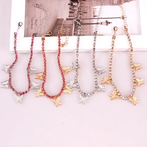 Western Fashion Alloy Rhinestone Butterfly Pendant Anklet Adjustable Claw Chain Body Jewelry For Women Beach Party Gift