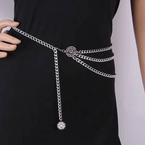Women Fashion Retro Metal Sunflower Round Plate Waist Chain Multi Layer Body Chain Vintage Statement Waist Jewelry