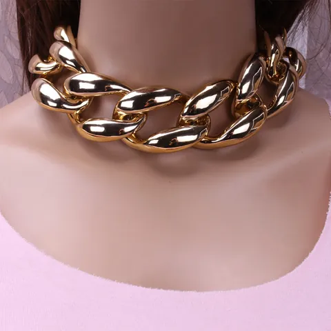 Υπερβολικό Πανκ Χιπ Χοπ Χοντρή Αλυσίδα Choker Κολιέ για Γυναίκες Άνδρες CCB Πλαστικό UV Επιμετάλλωση Χρυσό Ασημί Αλυσίδα
