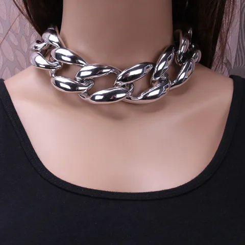Υπερβολικό Πανκ Χιπ Χοπ Χοντρή Αλυσίδα Choker Κολιέ για Γυναίκες Άνδρες CCB Πλαστικό UV Επιμετάλλωση Χρυσό Ασημί Αλυσίδα